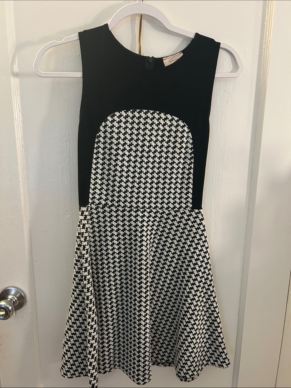 Black & White Houndstooth Fit-and-Flare Dress